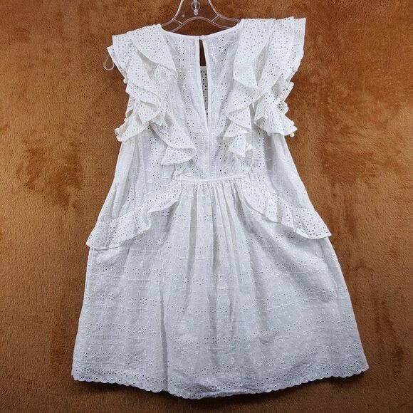 SEZANE Shift Dress Womens Size 38 White Eyelet Pullover Tiered Peasant ALEXANE - Picture 3 of 7